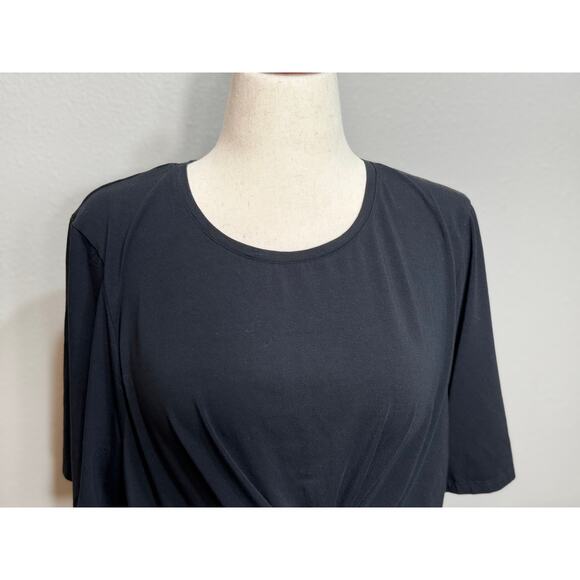 Chico's black knit top short sleeve with subtle draping on front Sz 3 US XL - Picture 2 of 8